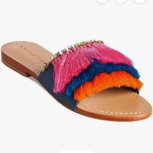 Trina Turk Fringe & Rhinestone Slide Sandals